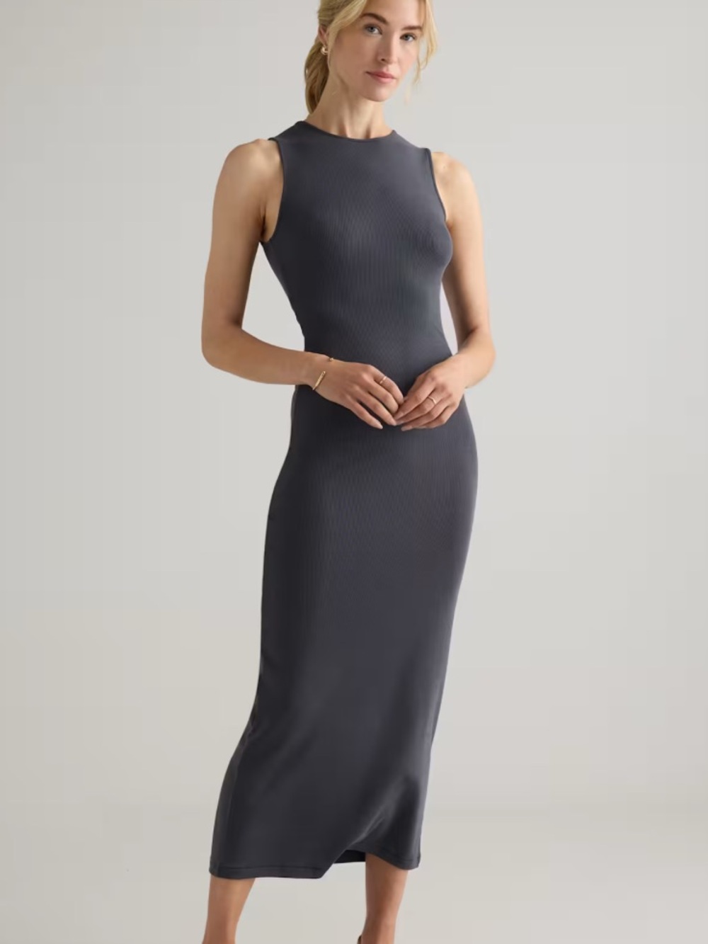 Quince Tencel gray ribbed tank midi dress Small
